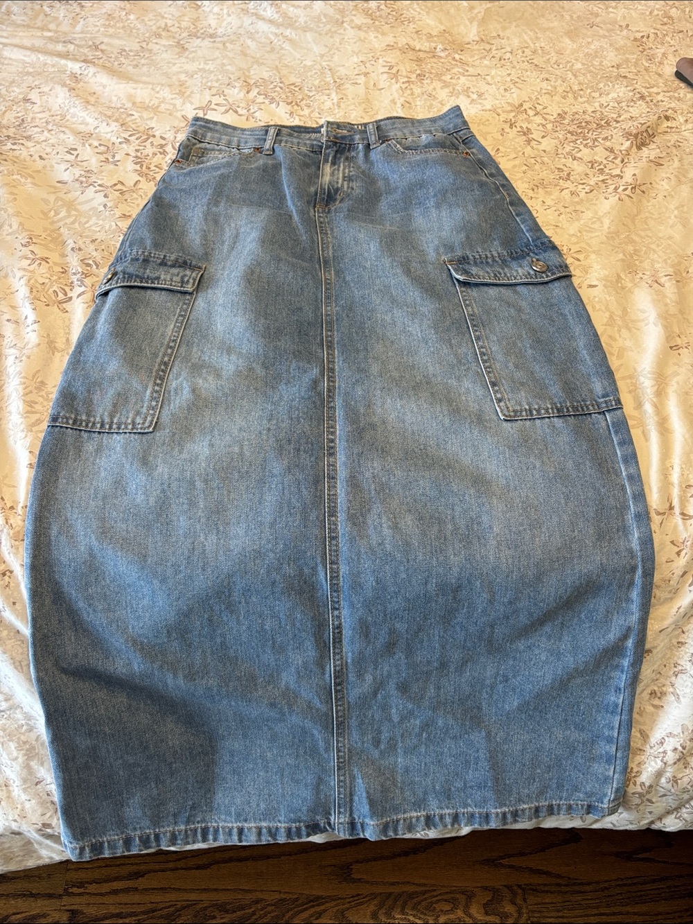 Denim Cargo Maxi Skirt with back slit- Blue